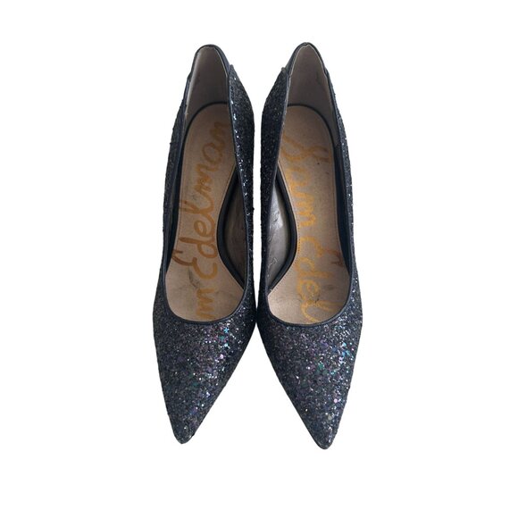 SAM EDELMAN Navy Blue Glitter Heels Size 7.5 - Picture 4 of 8